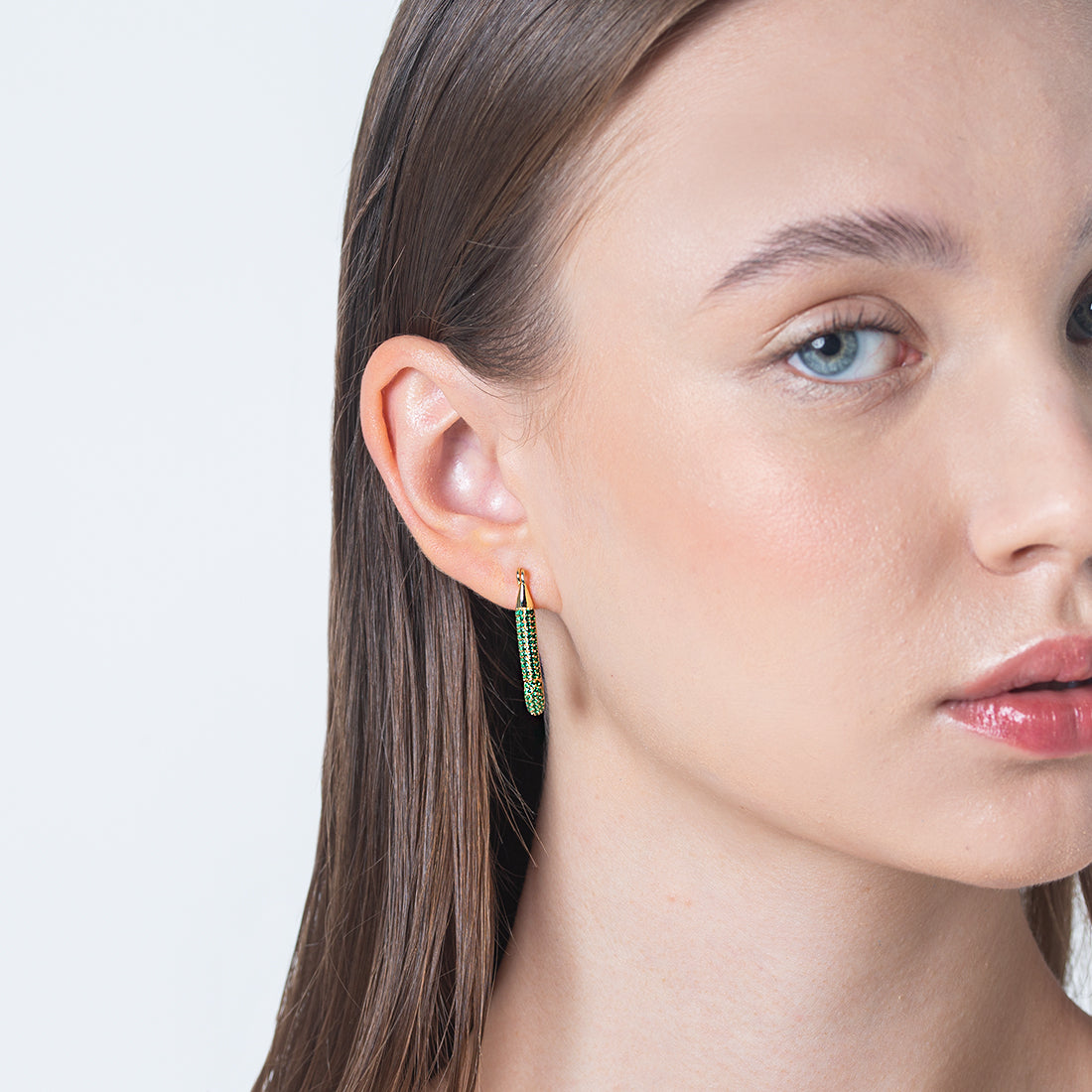 Safety Pin Full Green Medium Earring